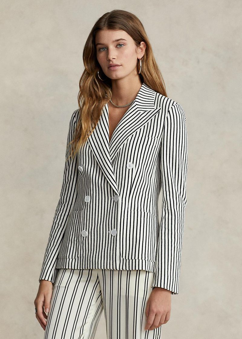 Blazer Polo Ralph Lauren Mujer Striped Tejer Double-Breasted Chile Blancas RLZEG-0386